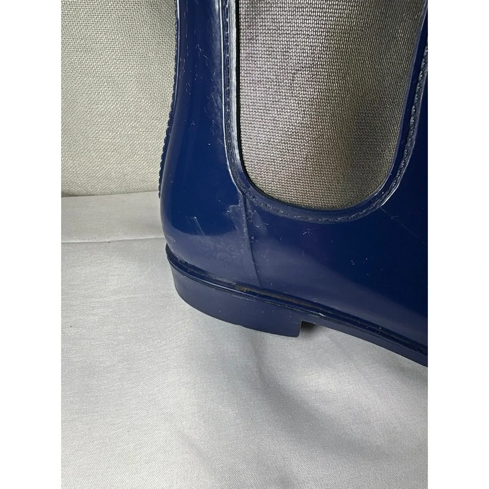 Lauren Ralph Lauren Tally Navy Blue Glossy Rubber Rain Boots Women 10 Ankle Boot